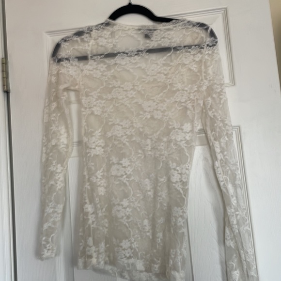 Bozzolo white lace long sleeve blouse with silver details Sz medium - Picture 5 of 5